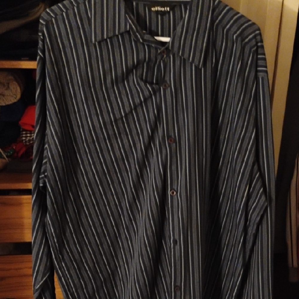 Current/Elliott Men's Blue Striped Button Down Shirt